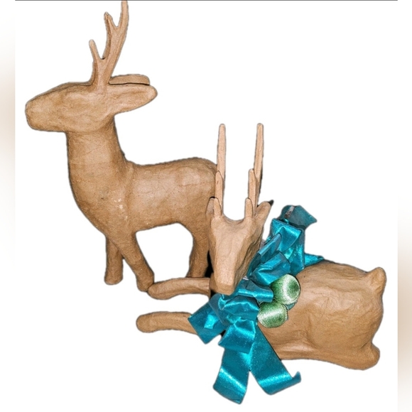 Handmade Other - Vintage Paper Mache Reindeer Made In Philippines Christmas Decor Lot of 2
